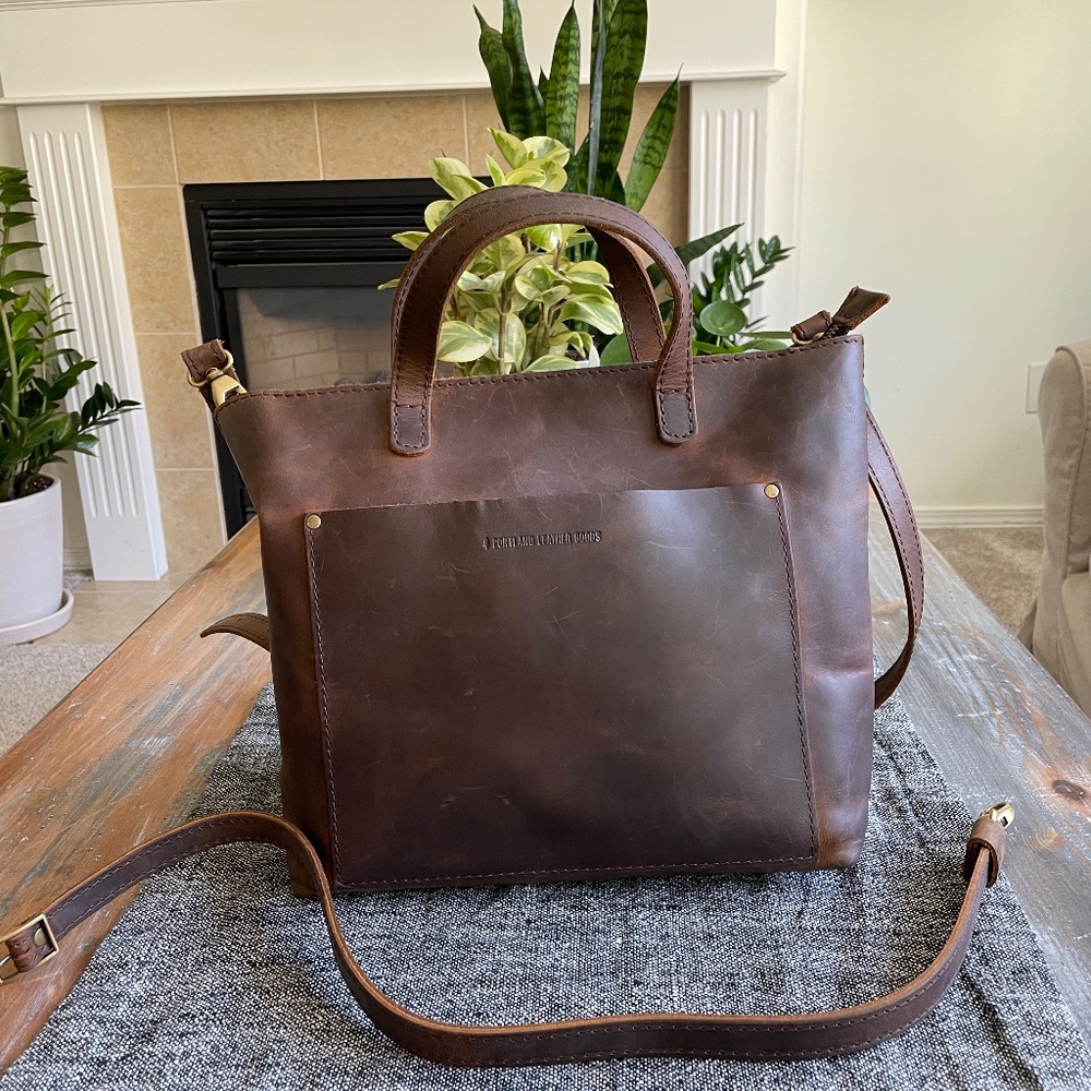 Portland Leather Crossbody Tote with Zipper Canyon (new strap extender included)